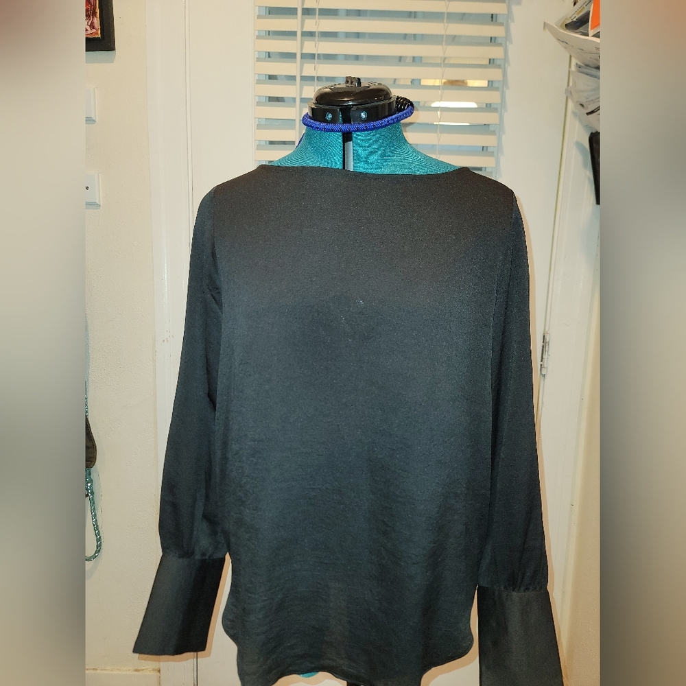 Anne Taylor Black Blouse, Pearl Buttons (S)